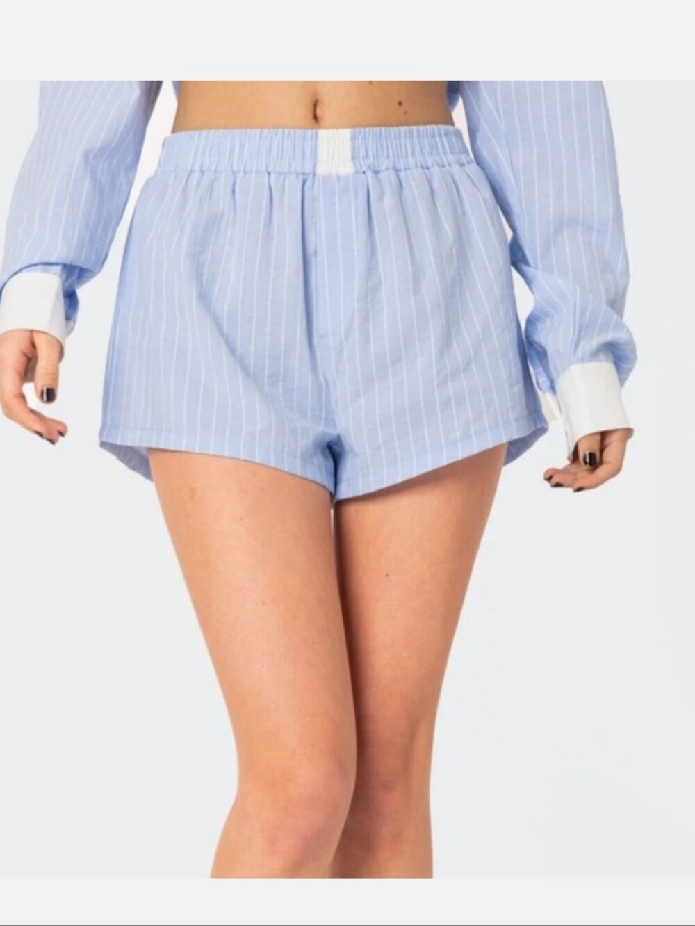Edikted Blue & White Pinstripe Boxer Styler Shorts NWOT Medium